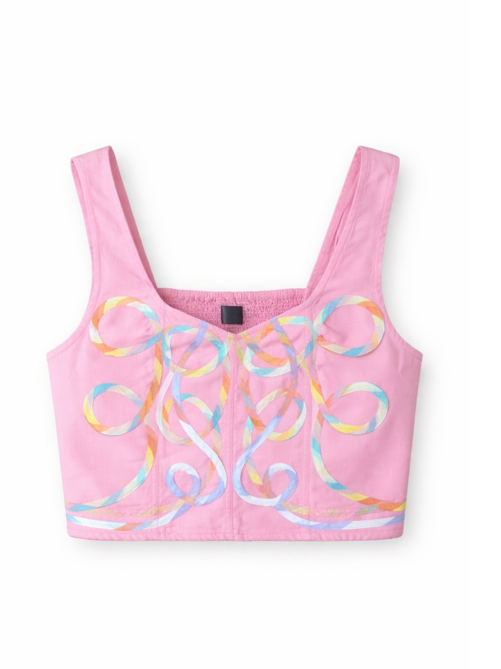 MOTHER The Juggler Corset Loopy De Loop Top Pink Rose Bloom Crop Smocked Back M